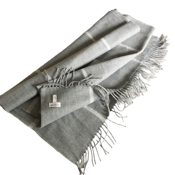J. Crew Classic Plaid Heather Dusk Gray Ivory Scarf - Picture 6 of 13